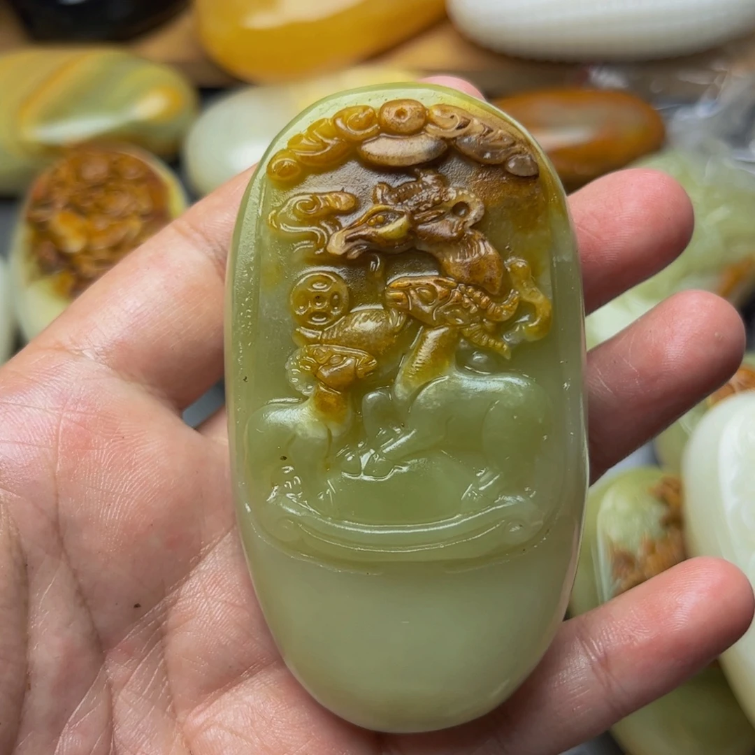 石材方解石手把件羊