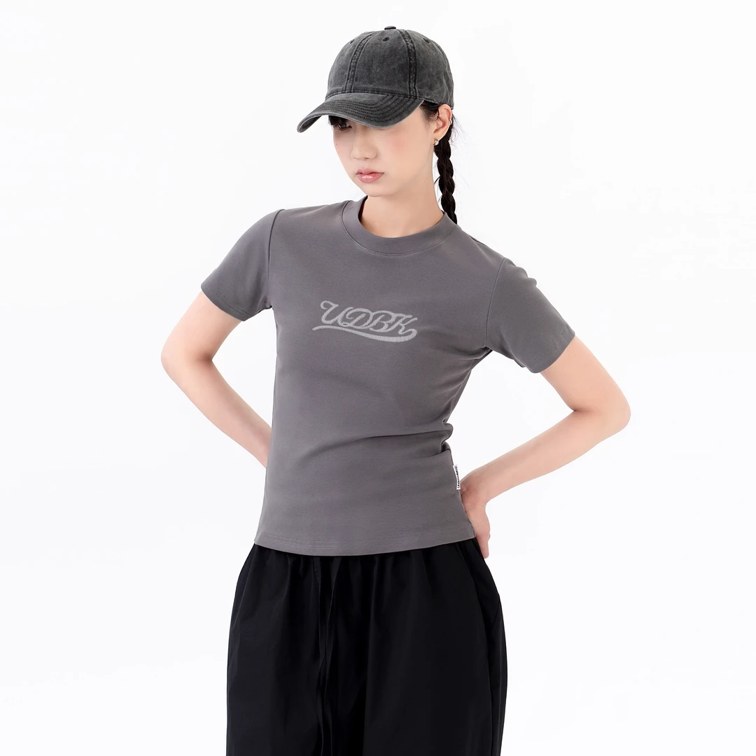 UnderbrokenUDBK绒感发泡印花简约辣妹修身女款短袖凉感柔软T恤