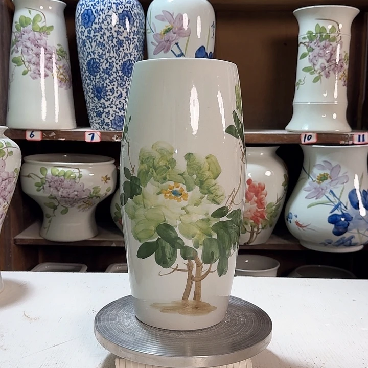 瓶高33腰鼓绿绿牡丹陶瓷陶瓷新款