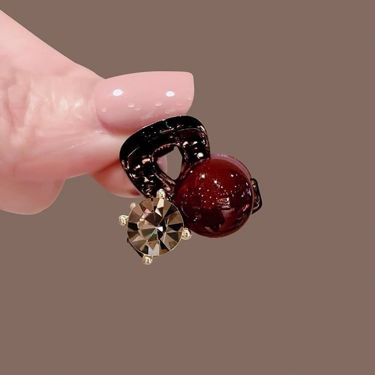 红色珠珠迷你小抓夹女前额侧边小夹子2025新款刘海夹水钻发夹发饰