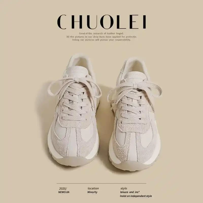 2025秋季新款小众丑萌白色厚底复古德训运动老爹女阿甘鞋