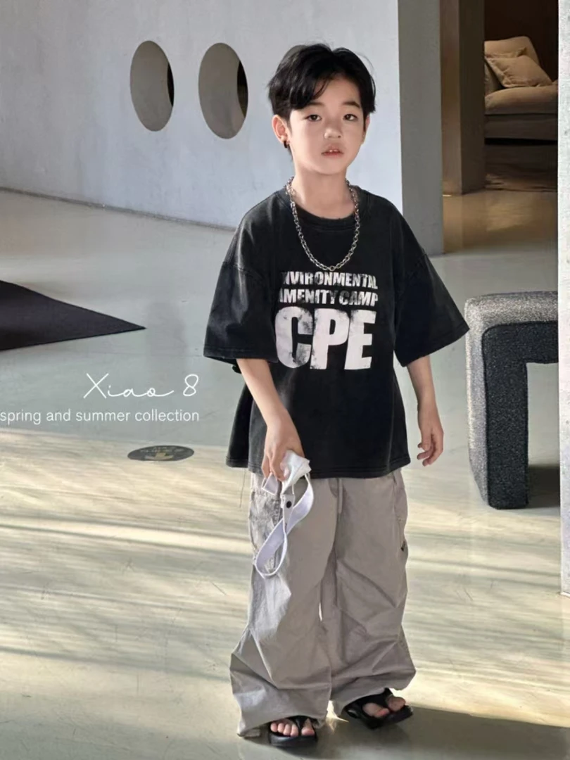 抗起球短袖休闲风印花圆领T恤上衣夏季复古宽松型休闲韩版