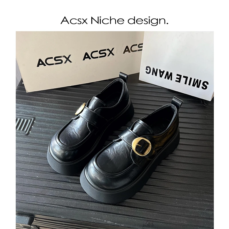 【阿茶】水洗质感~2025春季新款真皮牛皮厚底增高乐福鞋小皮鞋女