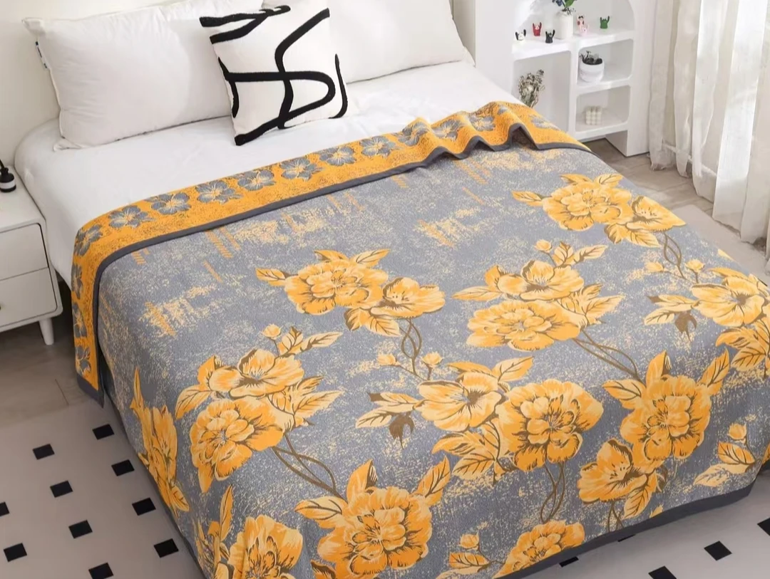 花枝绽放 2.2*2.4M纯棉纱布加厚柔软床盖可铺可盖