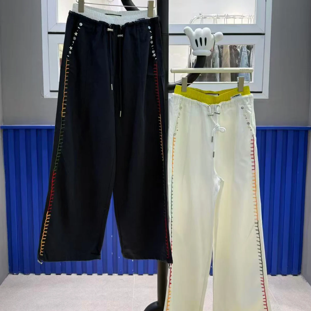 欧洲站5202#BOHAN秀秀2025秋季新品红线锁边撞色腰宽松版休闲裤女