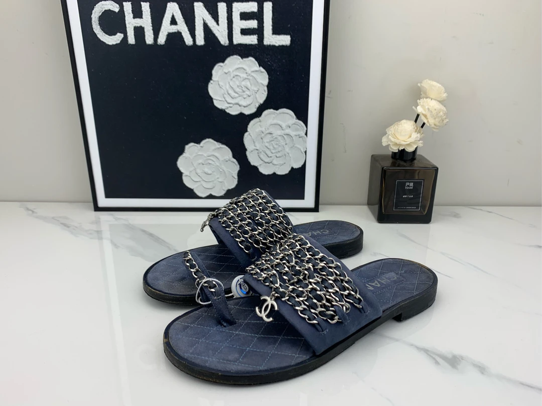 95新 Chanel/香奈儿 软底牛仔链条拖鞋 36码/nn00254