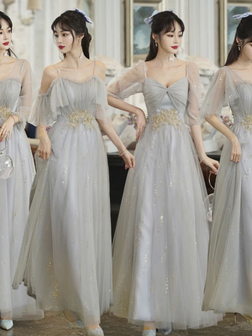 灰色伴娘服女2025新款婚礼长款显瘦遮肉大码姐妹团仙气质晚礼服裙