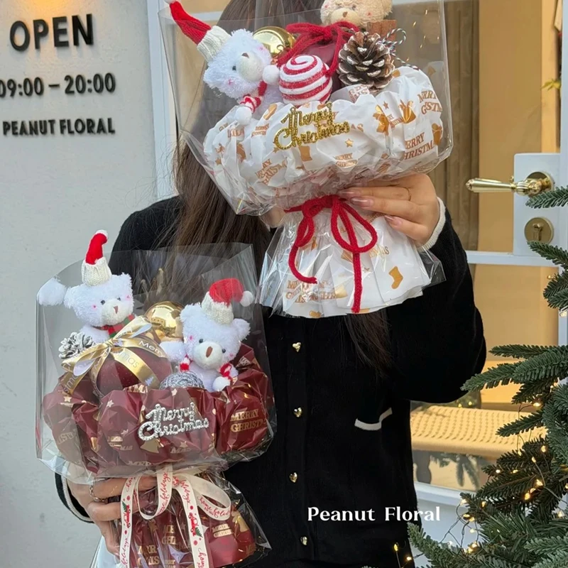 圣诞新款蝉翼膜平安夜苹果花束内衬包装纸防水纸花艺diy材料用品