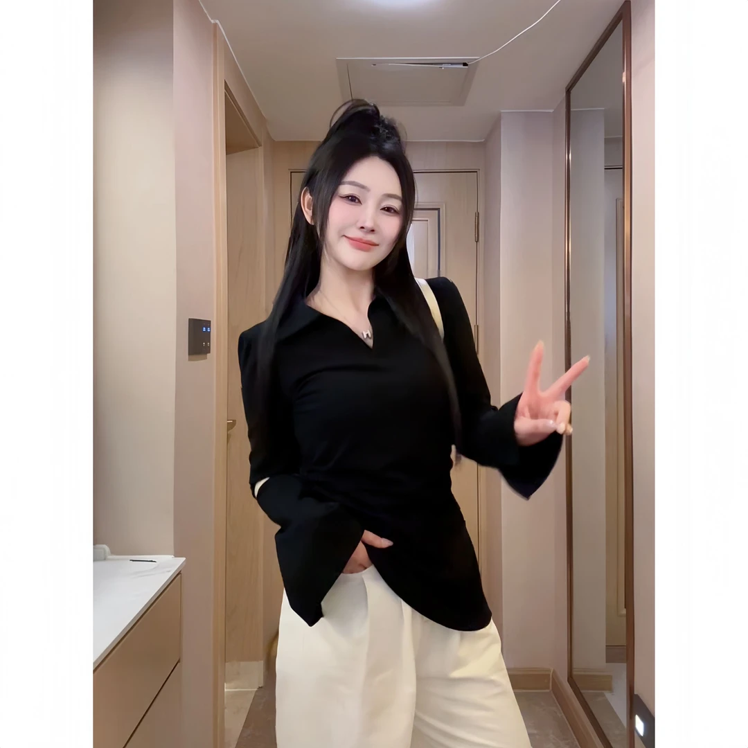 【晶晶】2025秋装新款女胖mm收腰显瘦遮肚喇叭袖T恤长袖上衣