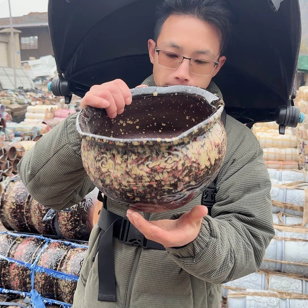 紫砂花盆口23高17（一个红色拼