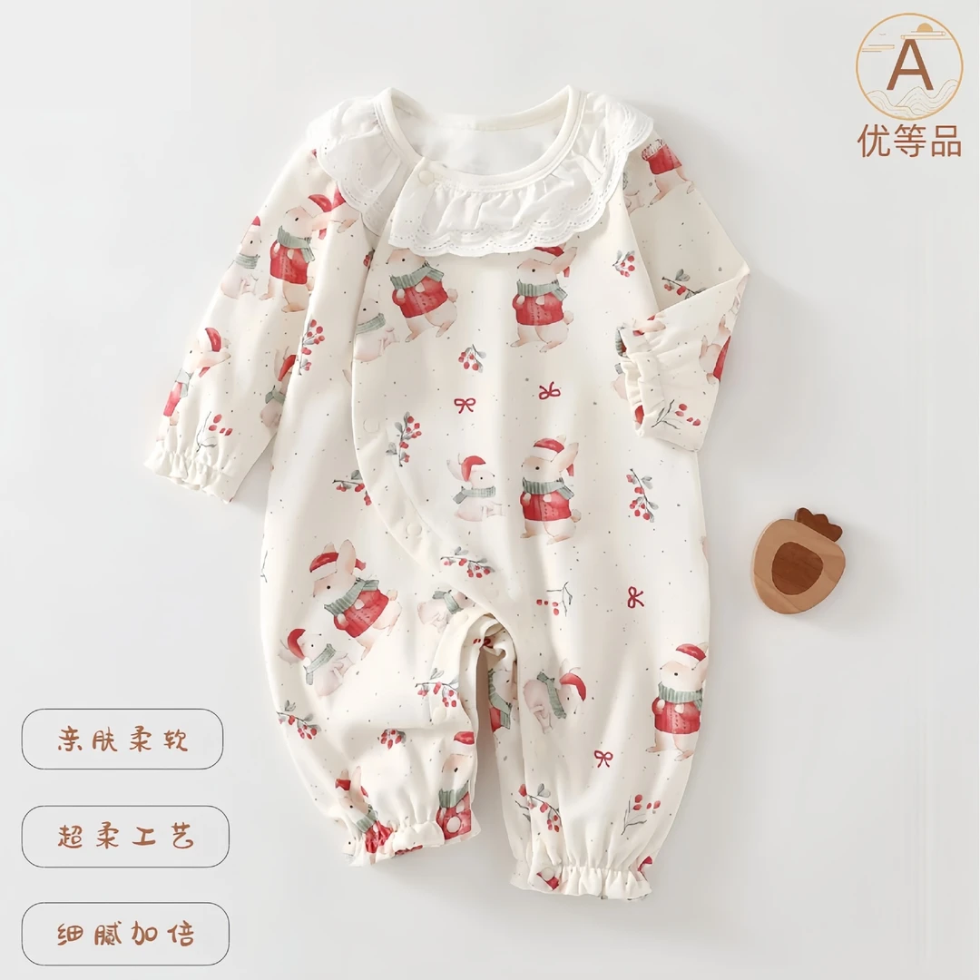 婴儿纯棉哈衣小公主连体衣新生儿衣服可爱女宝宝长袖爬服春秋薄款
