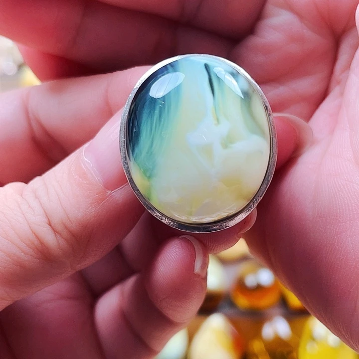 永***品琥珀银S925镶嵌裸石戒指