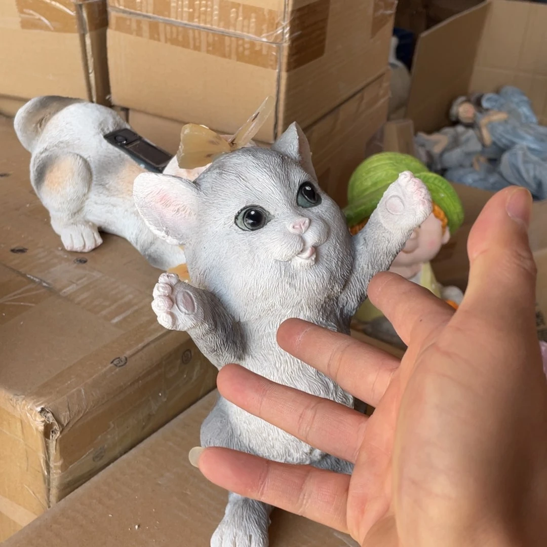【闪购商品】树脂蝴蝶灰猫摆件