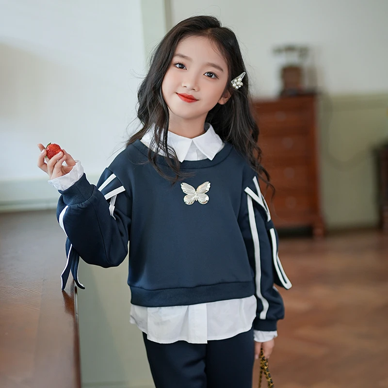 女宝宝卫衣春秋款2025新款女孩长袖衬衫上衣中小童洋气休闲两件套