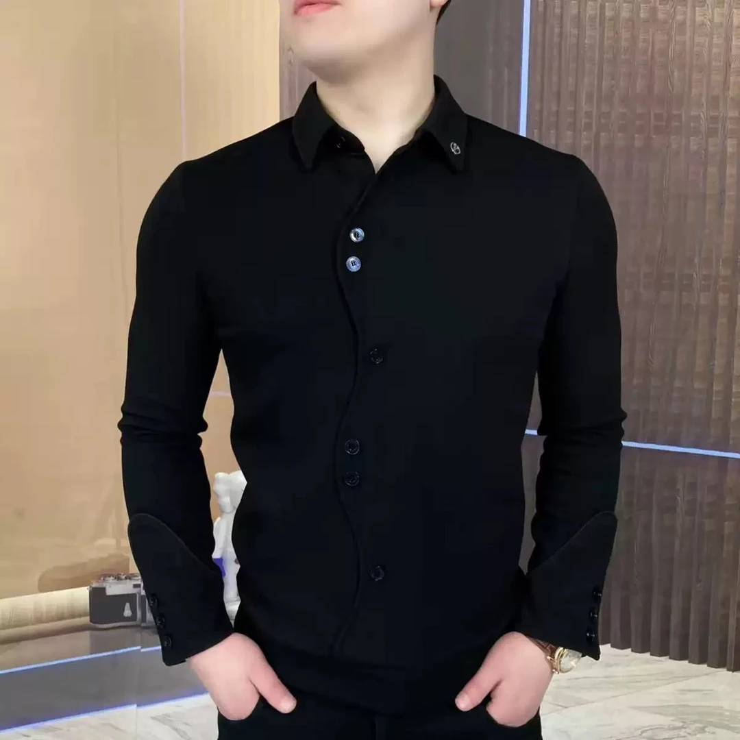 2025秋季新款莲华门襟男士长袖卫衣修身潮流百搭休闲时尚上衣