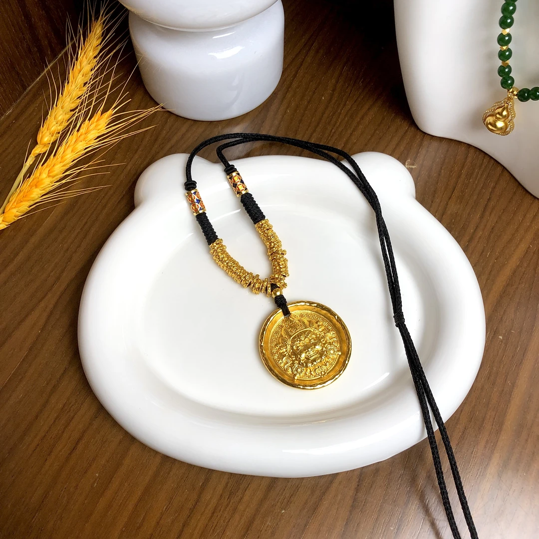 铜合金棉绳项链 SL5005超大号黄财神项链