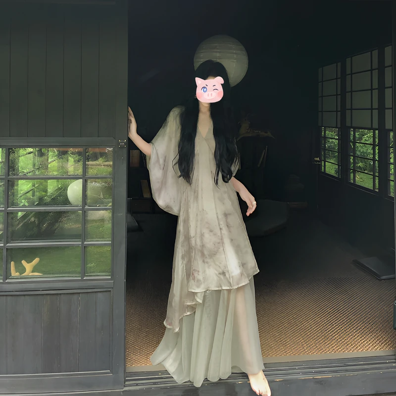 2025新款巨好看的夏装薄纱连衣裙女宴会新中式禅意风长裙子汉元素