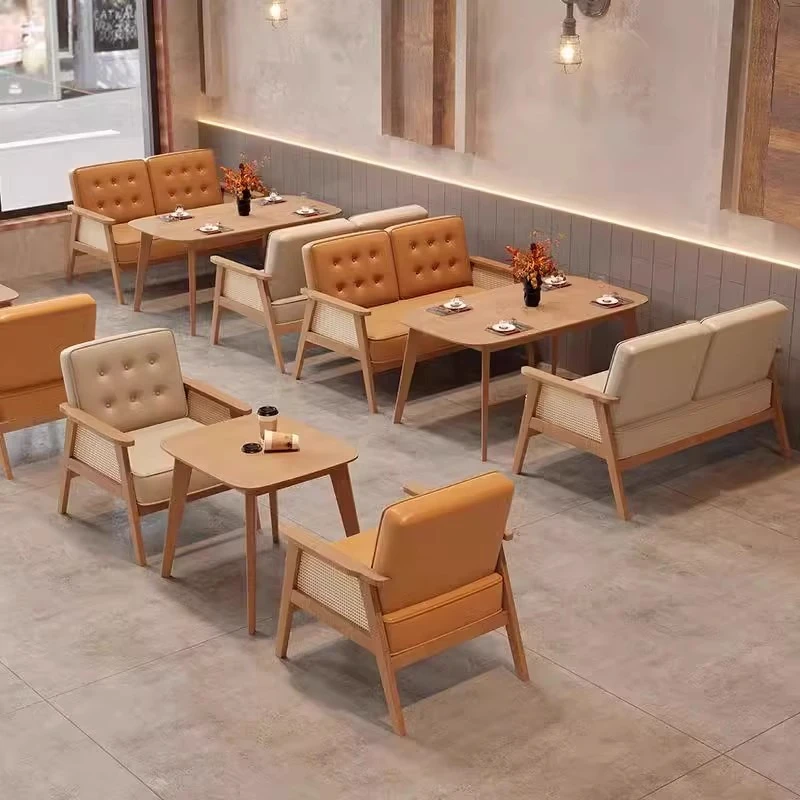 咖啡厅桌椅组合烘焙店休闲区沙发奶茶店实木座椅书吧甜品餐厅卡座