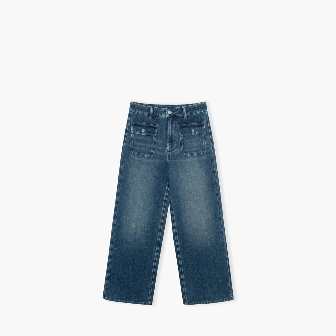 AM VKK“杜卡迪”前幅贴袋斜纹棉布YKK拉链牛仔裤LSN250072W