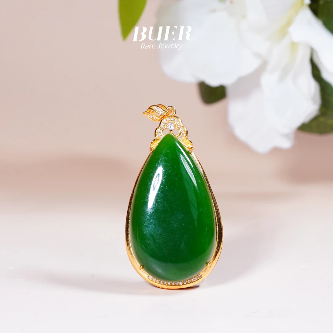 【不二】和田玉碧玉水滴吊坠（多样性发）