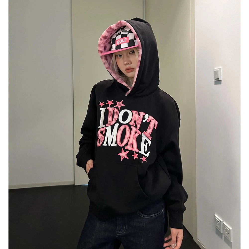 冬季加绒加厚打底衫女韩版大码学院风字母潮流纯棉外穿连帽打底衫