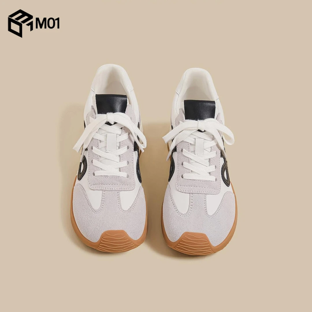 M01秋冬季新款厚底德训鞋女白色显脚小丑萌休闲鞋阿甘运动老爹鞋