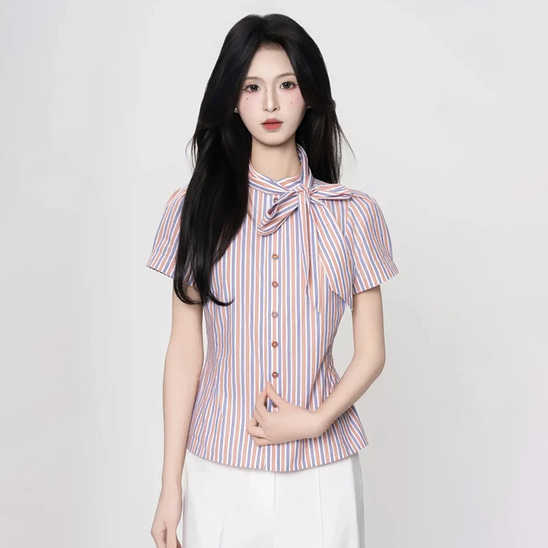 {专柜}商场同款2025夏新款附领带法式气质优雅宫廷风衬衫女530024