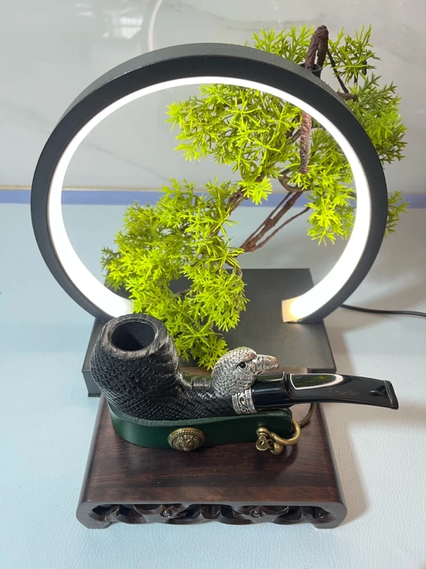 橡木化石烟斗弯式牛头斗经典斗型自由斗鹰头连续抽吸3mm烟道包邮