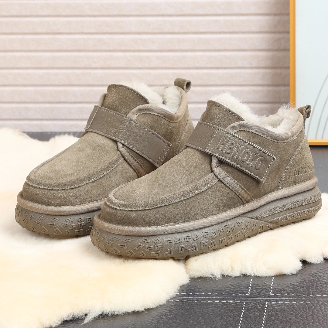 牛皮纯羊毛防滑厚底保暖大棉鞋短筒2025新款加绒雪地靴女皮毛一体