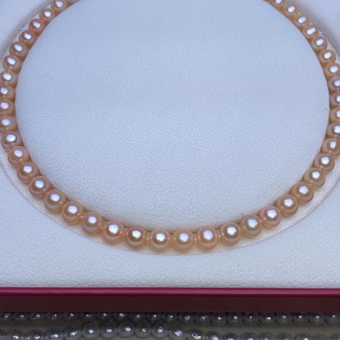 圆***圆淡水珍珠未镶嵌项链无核 中国红