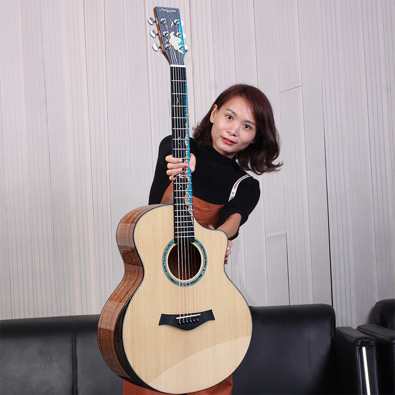 马丁密思全单板民谣吉他41寸专业演奏加振电箱吉他全实木单板吉他