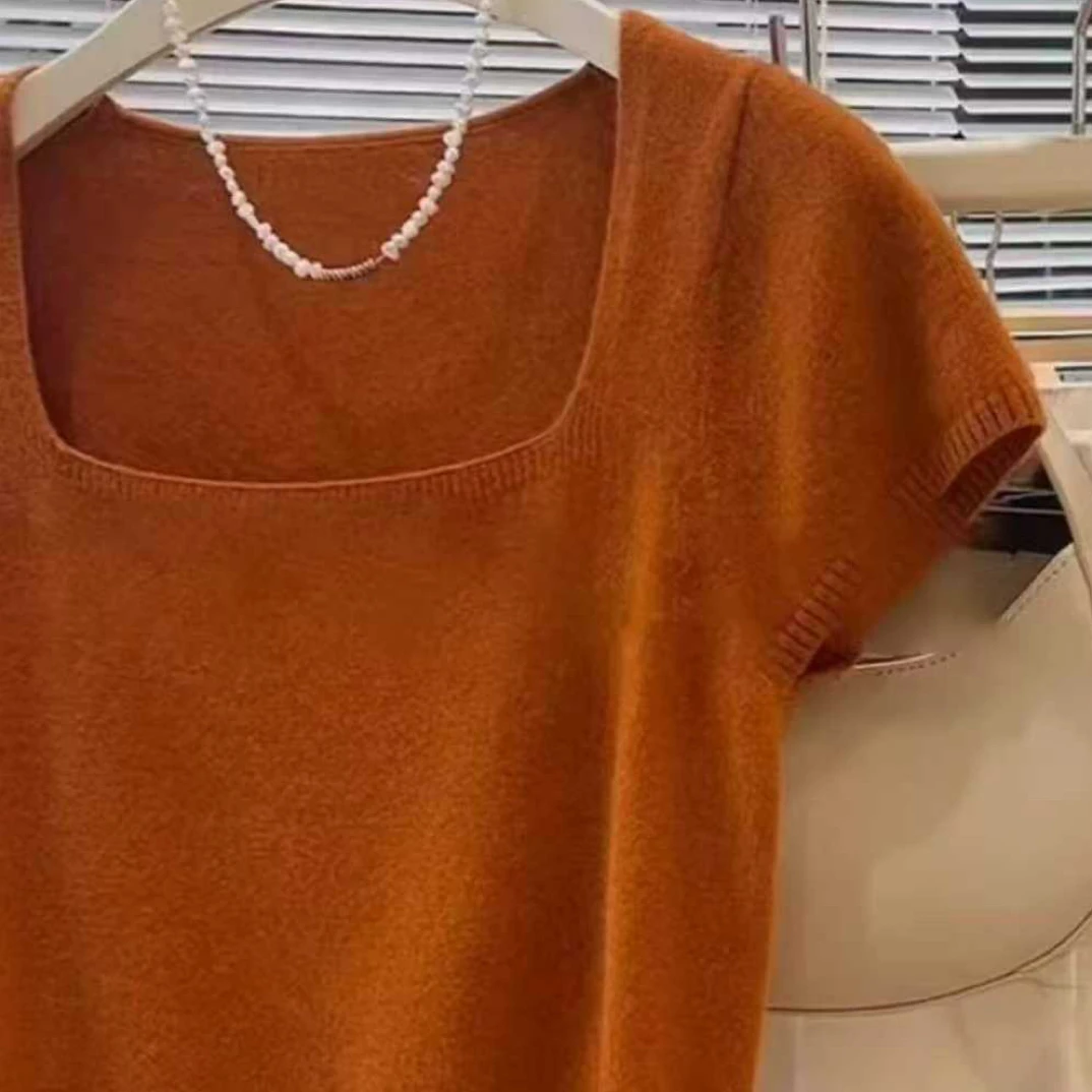 柚见➕方领纯色半袖针织9997