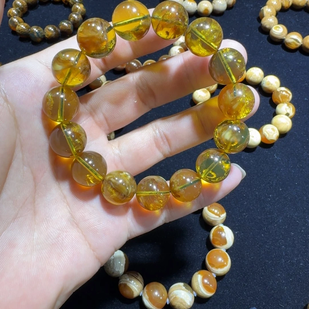 未镶嵌琥珀手链14规格金丝溶洞！