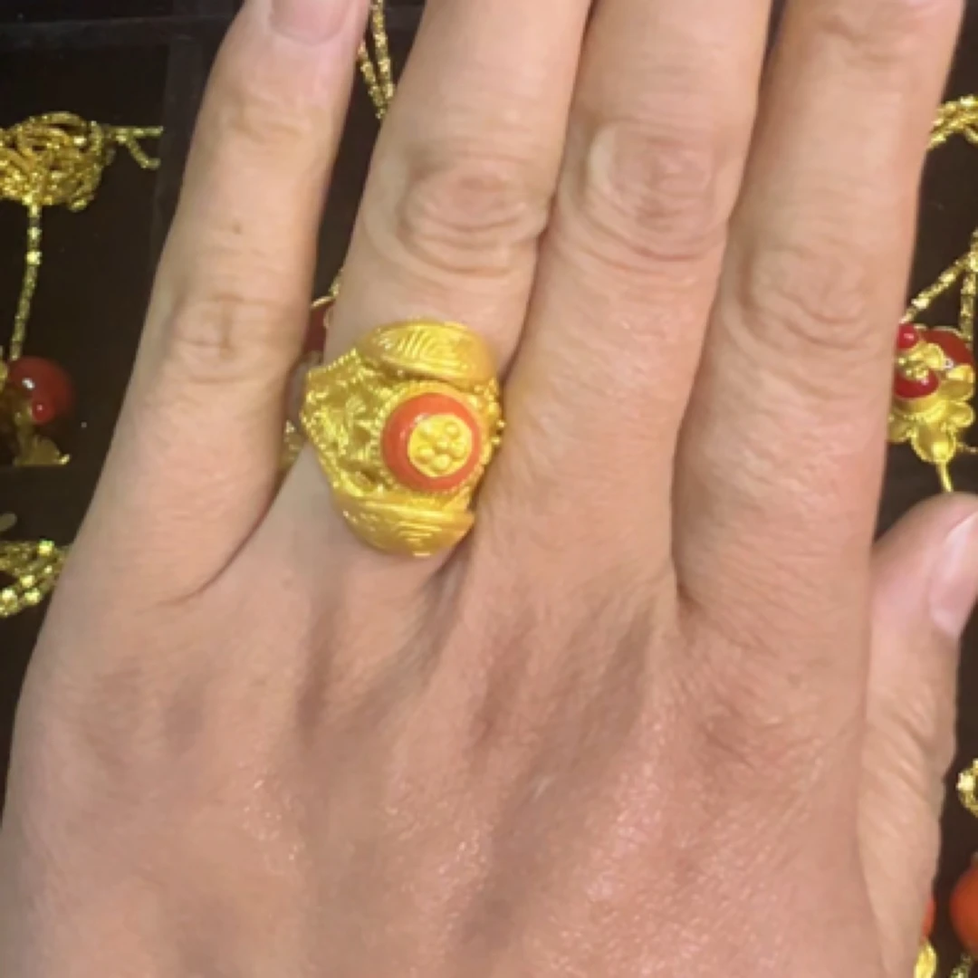 铜合金戒指 尼泊尔黄铜镀金手工藏式戒指