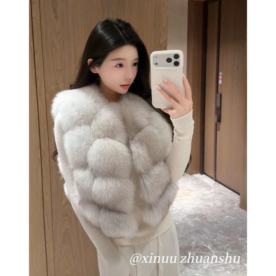 【xinuu专属】进口蓝狐本白色狐狸毛皮草马甲女