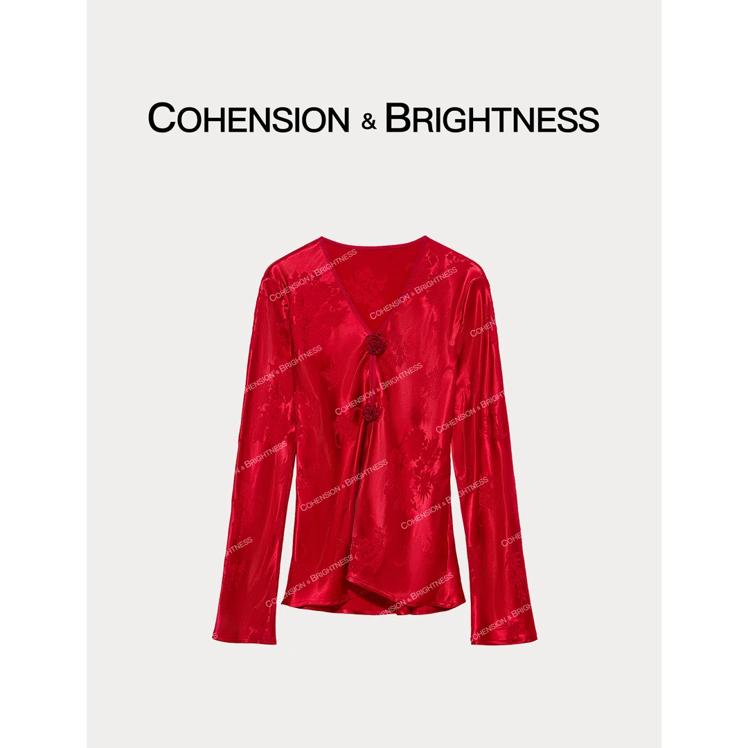 凝慧真的好【满庭芳华】新款国风提花桑蚕丝V领花朵衬衫CQ260