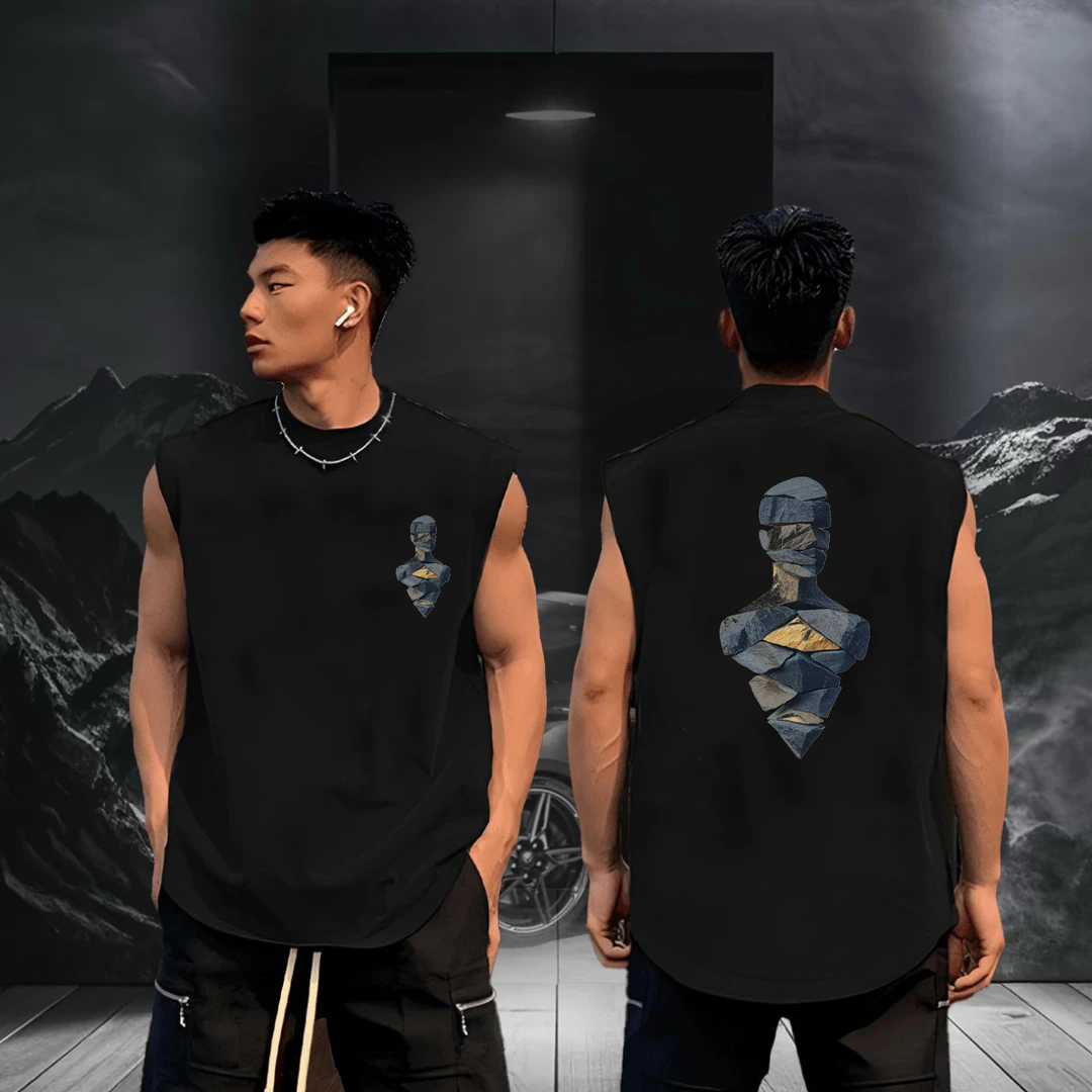 夏季新款潮流男士纯棉背心圆领T恤嘻哈个性宽松百搭坎肩透气上衣