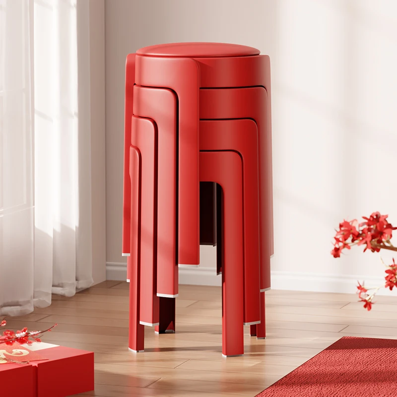 软包乳胶高脚塑料凳子家用可叠放收纳备用餐厅高圆凳结实耐用椅子