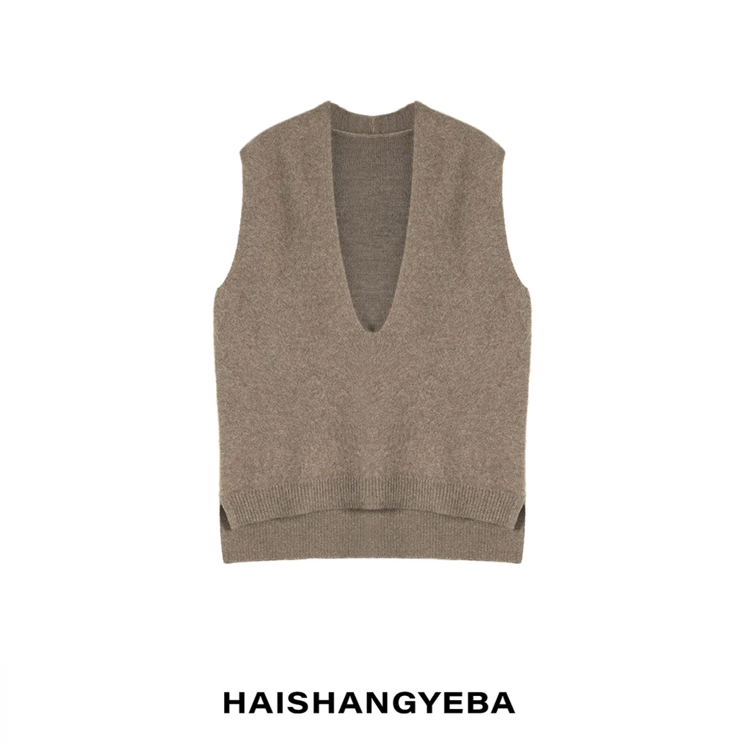 【海上叶爸】新款2025秋冬百搭山羊绒深V领极简通勤无袖马甲背心