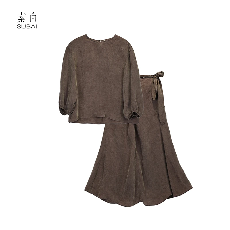 素白【大女主】时尚气质高智淡人系铜氨丝休闲套装SB2501CP01068
