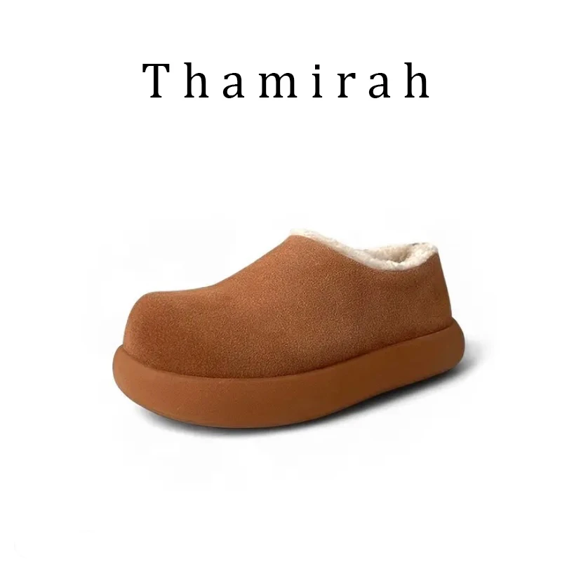 【防水系列】桑坡厚底小土豆跟高5厘米全包半包一脚蹬纯牛皮真羊毛