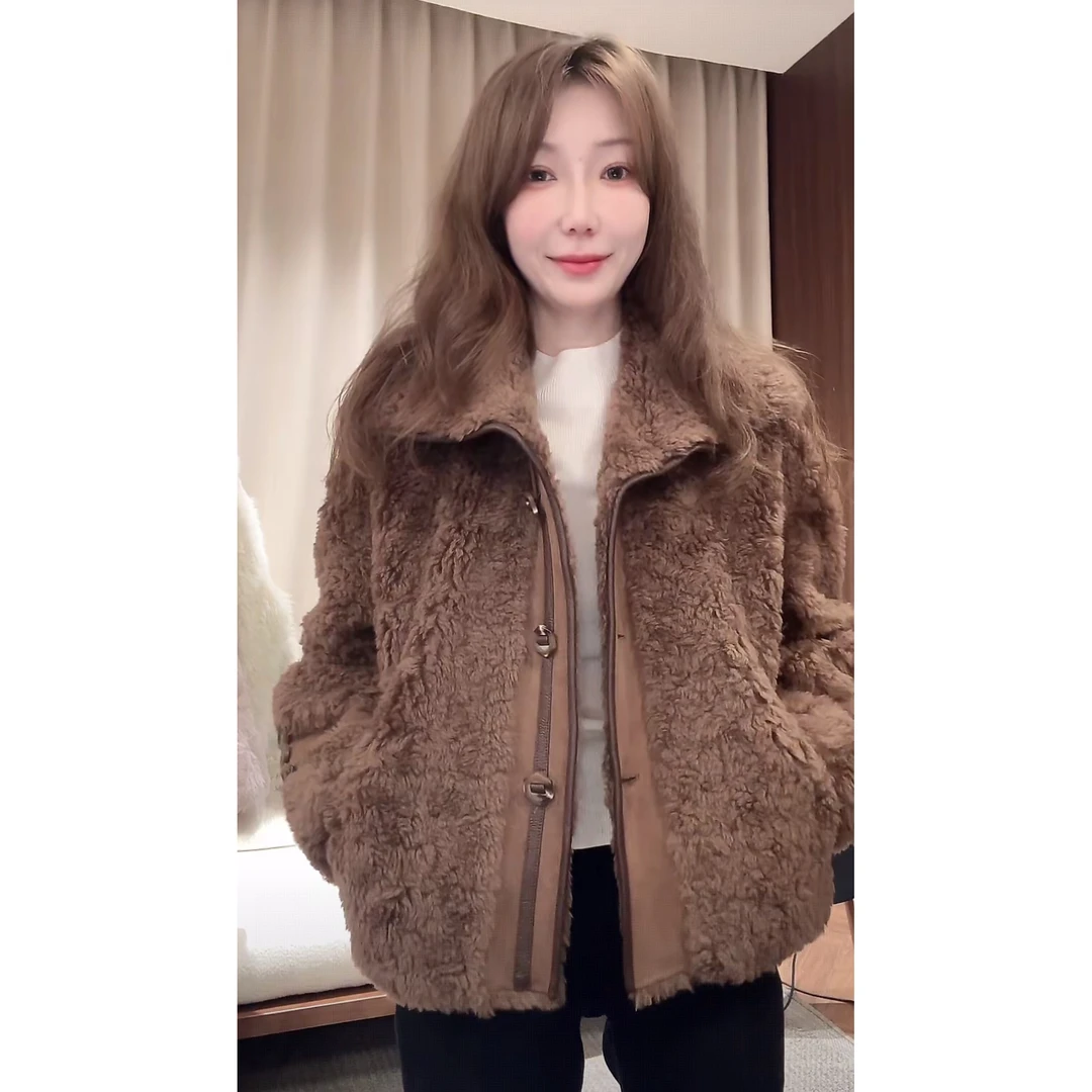 DEDM•STUDIO/气质重工宽松颗粒毛短款拉链羊毛外套2510WT/25960-1