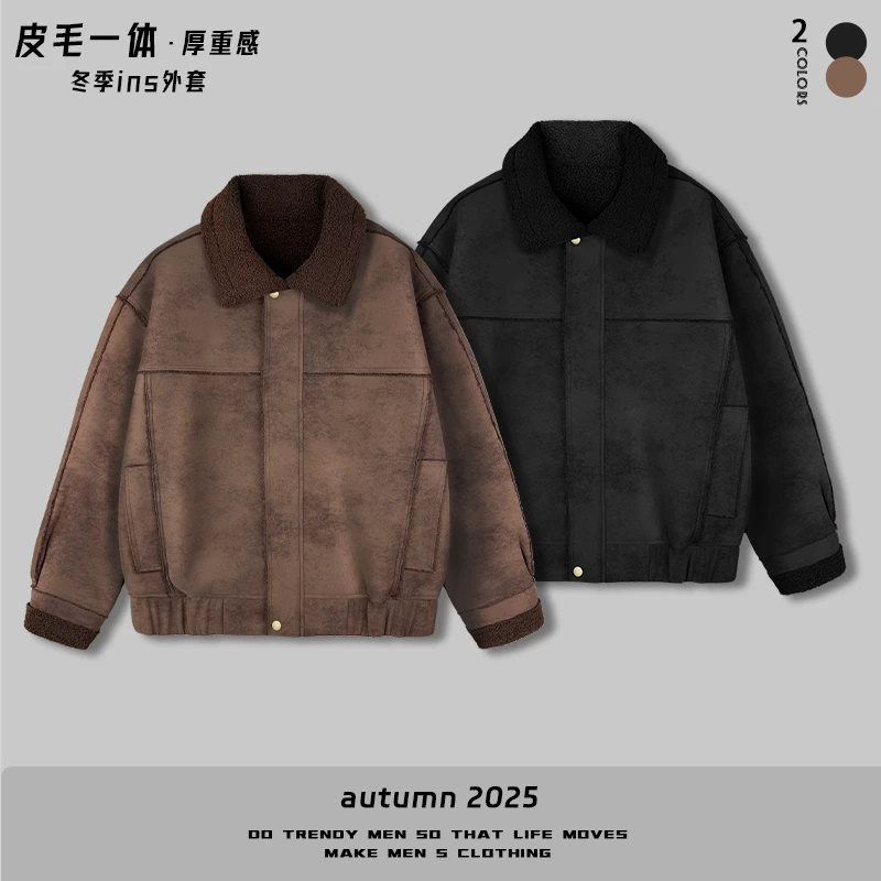 【冬季皮毛一体时尚拉链夹克翻领外套】潮流百搭翻领外套32015