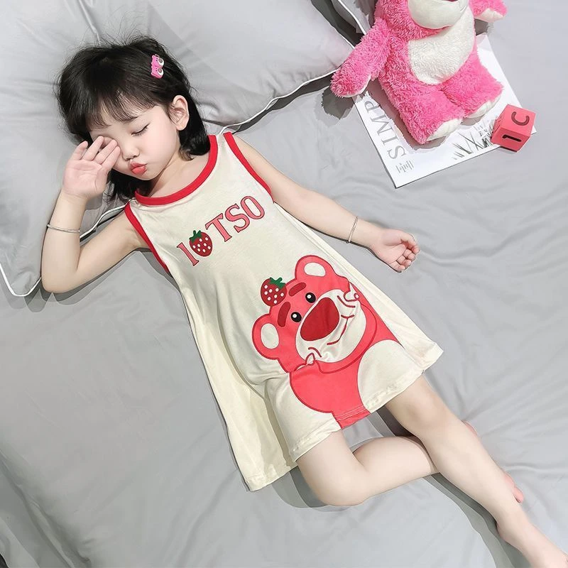 女童冰丝睡衣夏季2025新款薄款夏款女孩宝宝儿童家居服夏季睡裙