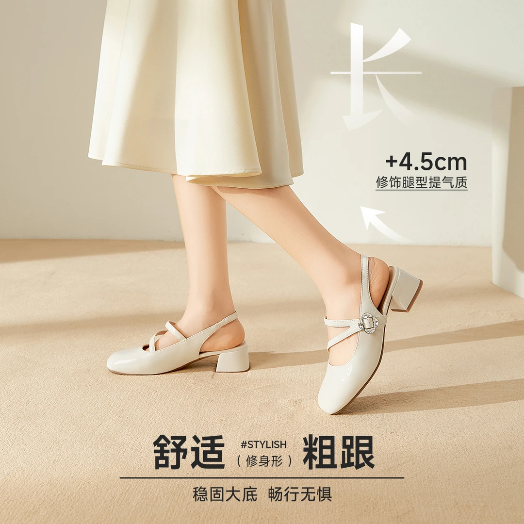 低跟搭扣银色粗跟凉鞋夏季时装凉鞋女玛丽珍鞋包头