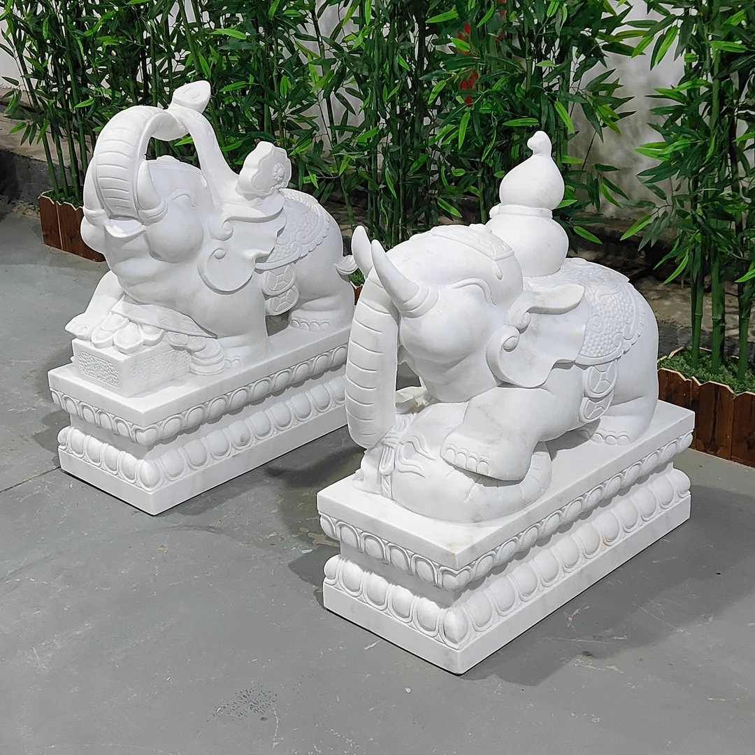 汉白玉欢喜迎门吉象手工雕刻选材上成门前摆件包邮不含选材和摆放