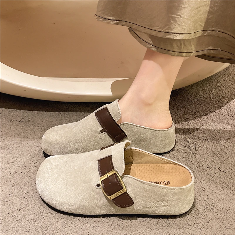 法式复古包头勃肯鞋女2025春夏季新款软底内增高百搭配裙子半拖鞋