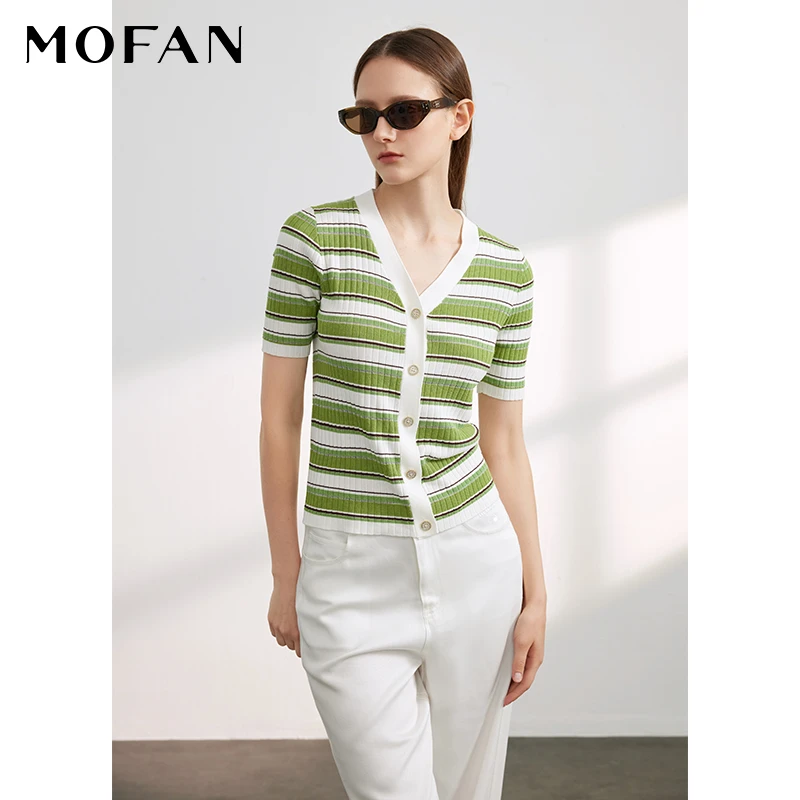 【小余专属】MOFAN摩凡夏新款绿条纹毛针织衫