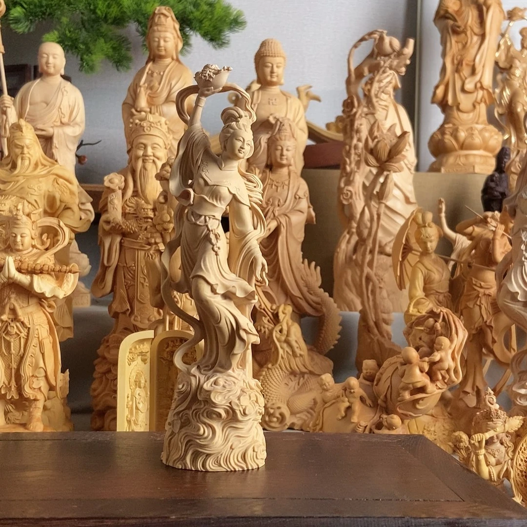 林***华黄杨木小叶黄杨木雕天女散花