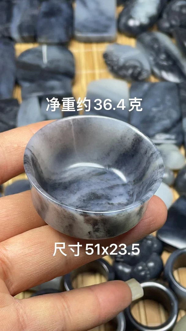 天然和田玉籽 料青花意境精工茶碗器皿小摆件